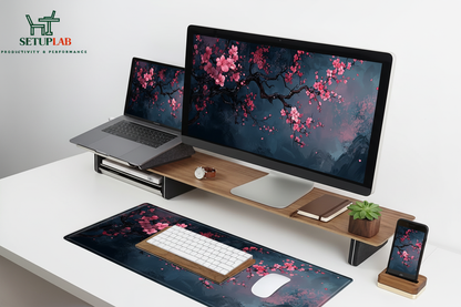 Cherry Blossom Workspace with SetupLab Logo
