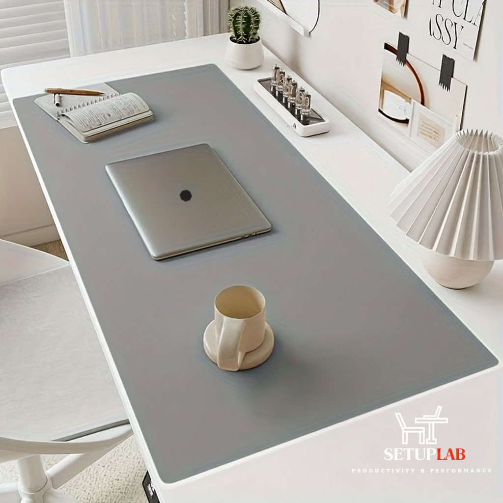 Gray Desk Mat with SetupLab Logo