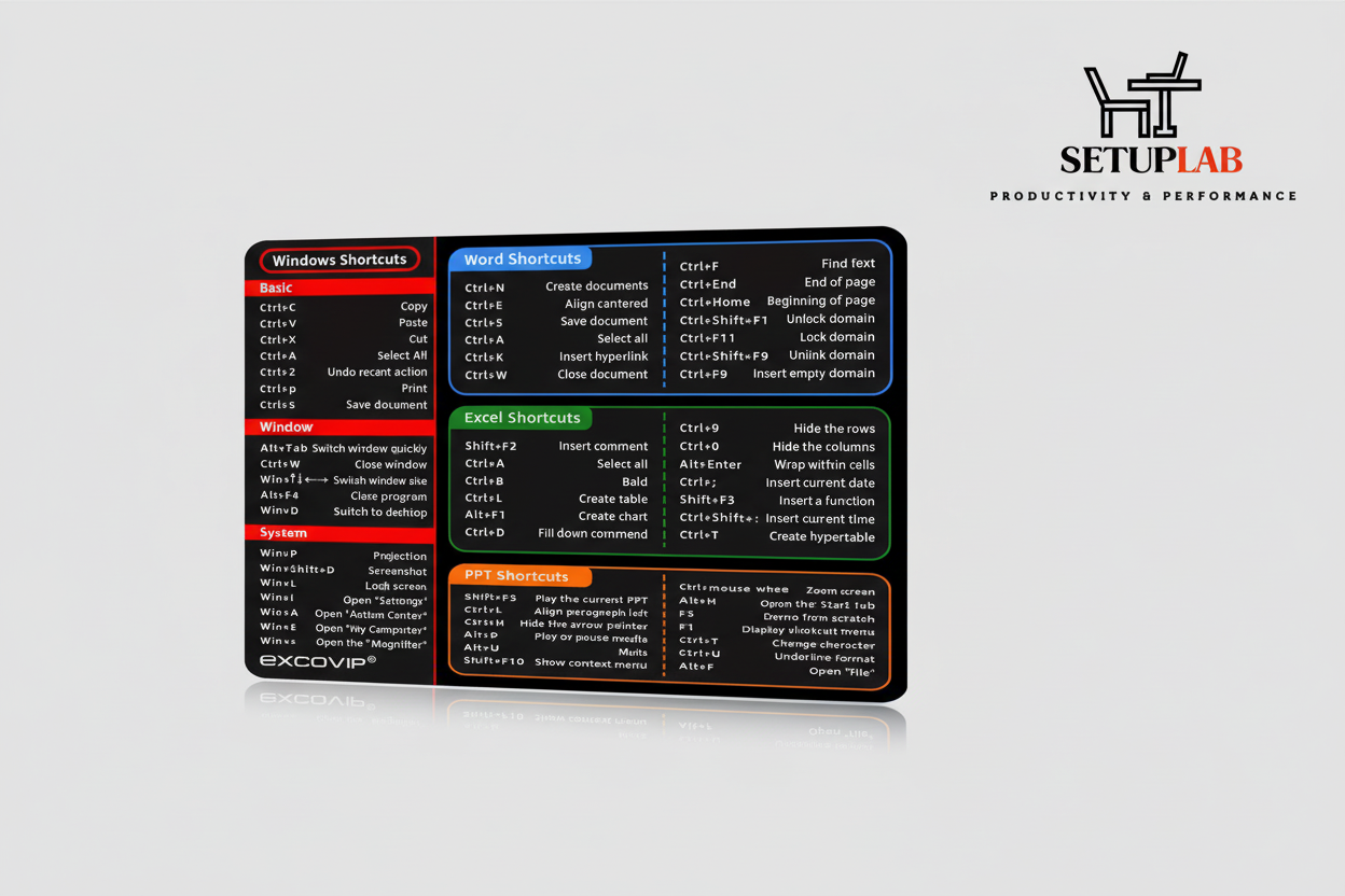 Keyboard Shortcuts Desk Mat with SetupLab Logo